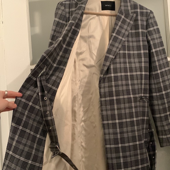 Mo&co designer long gray plaid trench coat blazer belt waist - medium - Picture 11 of 11